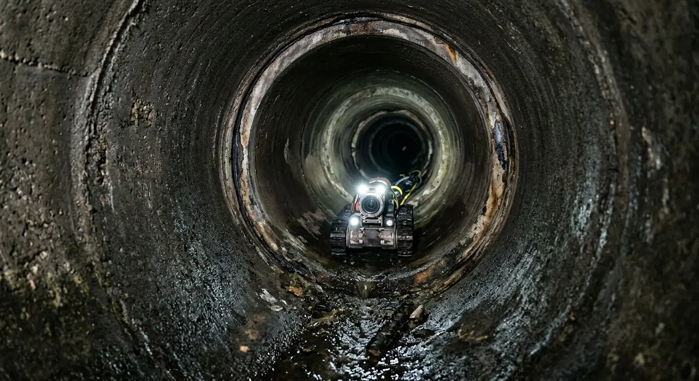 Robotic sewer camera inspecting pipe interior for Drain Snake Service in Goleta